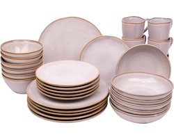 foto van 30 delige serviesset - 6 personen - Lagos - wit met bruine spikkel - Portugees stoneware