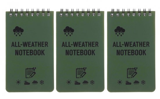Bloc-notes toutes saisons - Résistant à l'eau - Lot de 3 - 7,6 x 12,7 cm - Carnet étanche - Pour activités de plein air - Bloc-notes toutes saisons avec spirale supérieure