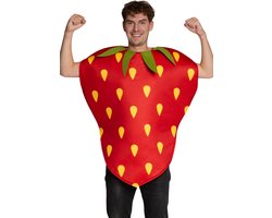 Partychimp Aardbei Kostuum Volwassenen Fruit KostuumCarnavalskleding Heren Carnavalskleding Dames Vrijgezellenfeest Kostuum Vermomming Carnaval Eten Kostuum Grappig Aardbei Pak - Rood/Groen/Geel - Polyester - Unisex - 1-Delig Kostuum - One Size