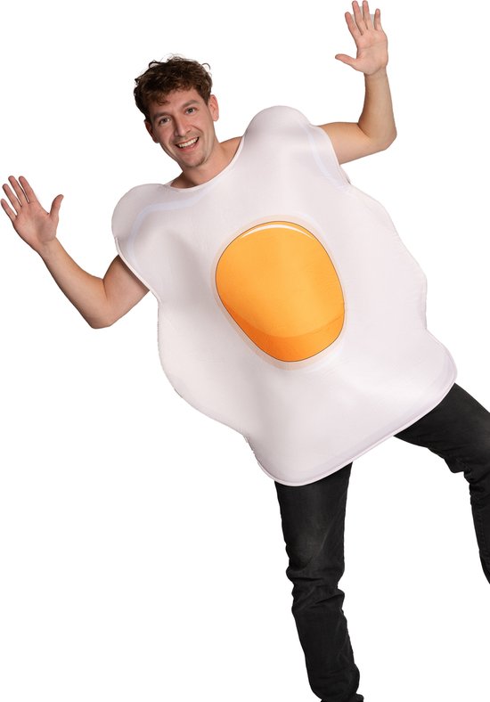 Partychimp Gebakken Ei Kostuum Volwassenen Carnavalskleding Heren Carnavalskleding Dames Vrijgezellenfeest Kostuum Vermomming Carnaval Eten Kostuum Grappig Ei Pak - Wit/Geel - Polyester - Unisex - 1-Delig Kostuum - One Size