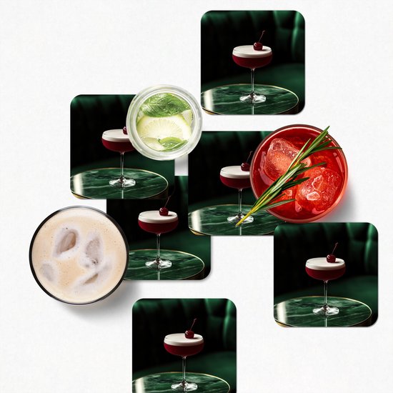 Onderzetters voor glazen - Kers - Cocktail - Rood - Marmer print - 10x10 cm - Glasonderzetters - 6 stuks