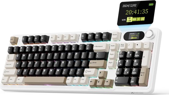 ATTACK SHARK X98 - Draadloze Mechanisch Gaming Toetsenbord - TFT Scherm - Multifunctionele Draaiknop - PBT Keycaps - Wired/2.4G/Bluetooth Tri-Mode - Gasket Mod - 98keys - Cheese White
