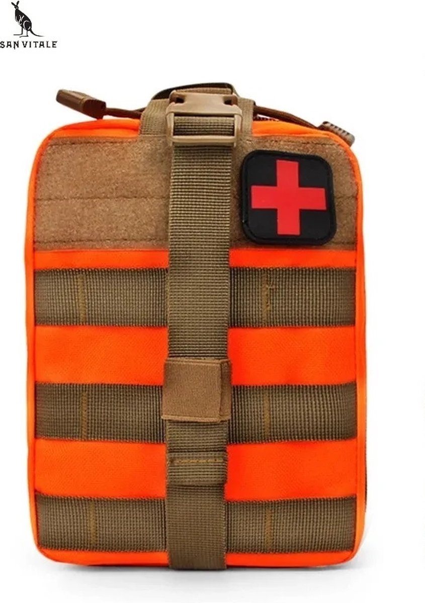 San Vitale® - EHBO Tas - EXCLUSIEF Inhoud - Survival Emergency Heuptasje - Wandelen - Reizen - Kamperen - Oranje