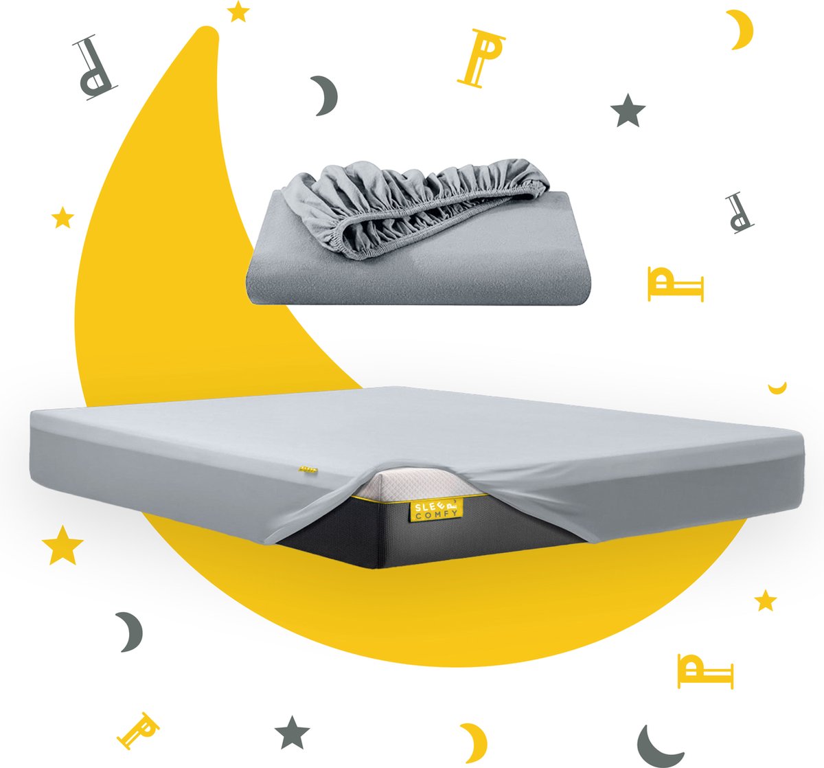 Sleep Comfy - 100% Katoen Hoeslaken | 180x200 cm - Jersey - Antibacteriëel - Rondom Elastiek - Lichtgrijs - De Perfecte Pasvorm