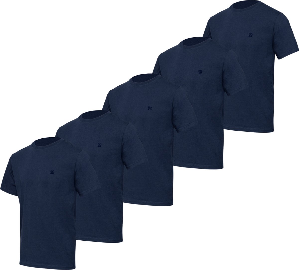 BOXR Underwear - T Shirt Heren - Regular Fit - Bamboe & Biologisch Katoen - 5-Pack Marine-Blauw - Ronde Hals - Zijdezacht & Ademend