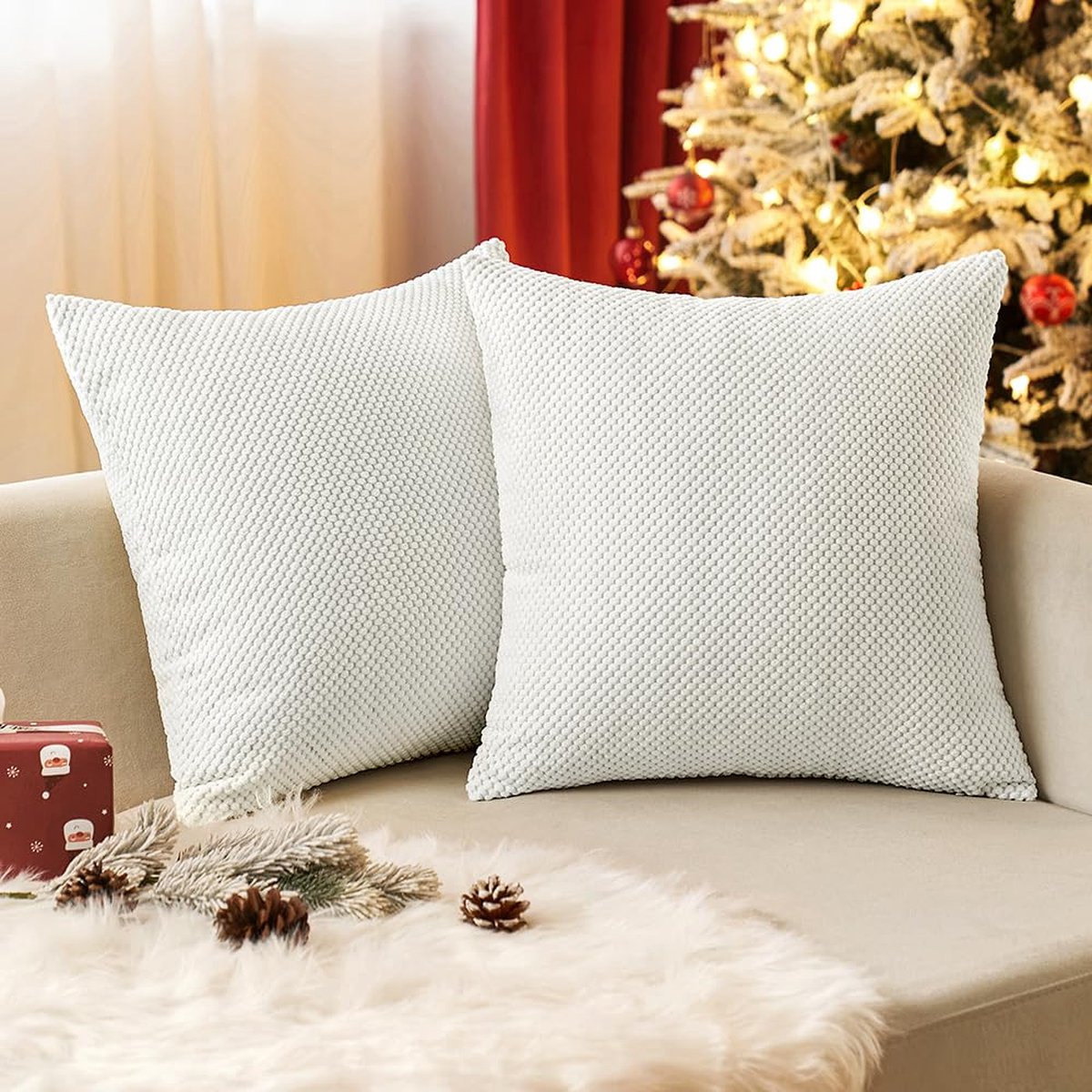 La'Moussawi ® Kerst Cordsfluwelen Decoratieve Kussenslopen Set van 2 voor Woonkamer en Bank