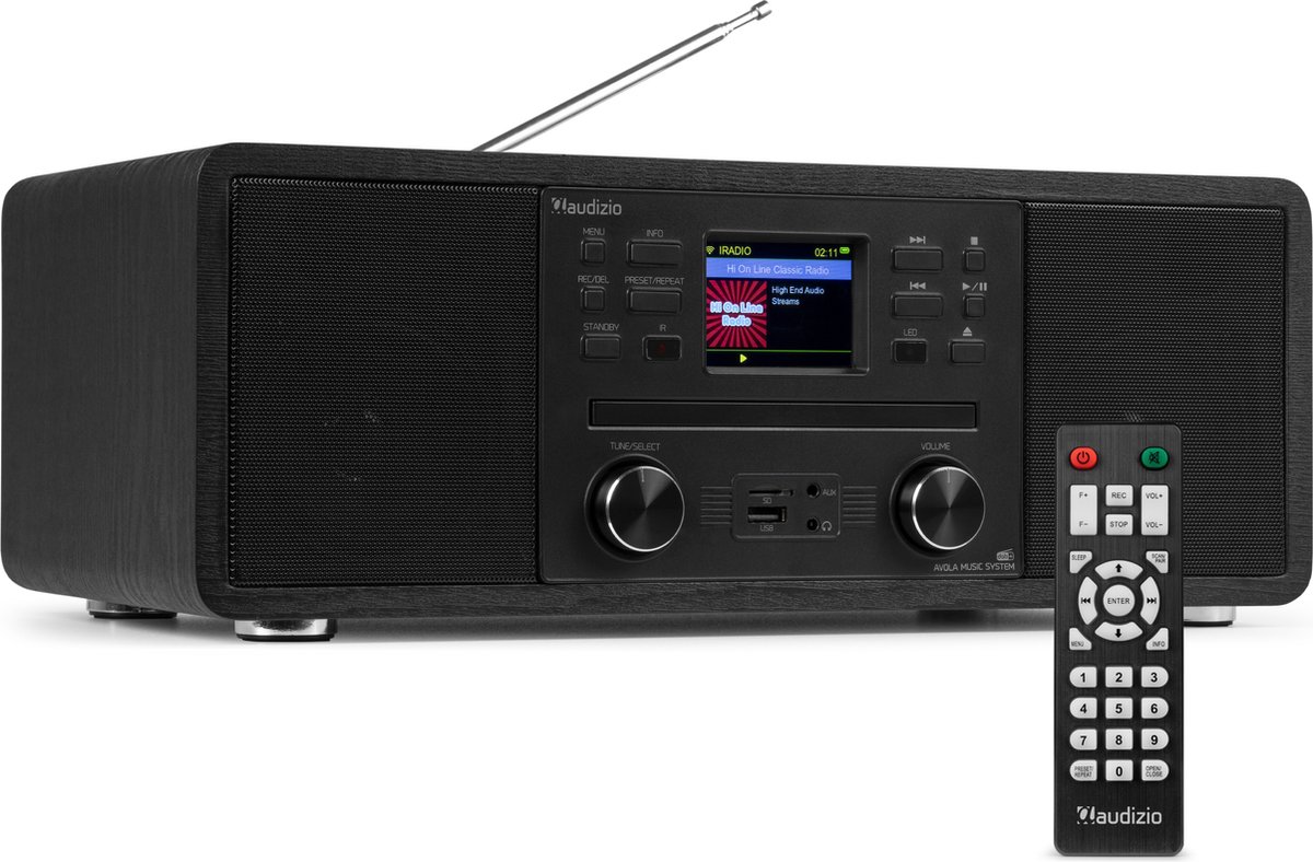 Internetradio - Audizio Avola alles-in-één radio met Bluetooth - DAB+/FM - CD speler - Zwart