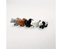 5-delige Beren Speelfiguur Set - Geschikt voor Lego - Educatief Constructiespeelgoed voor Kinderen vanaf 2 Jaar - Diverse Kleuren - Dieren Speelgoed voor Jonge Ontdekkers