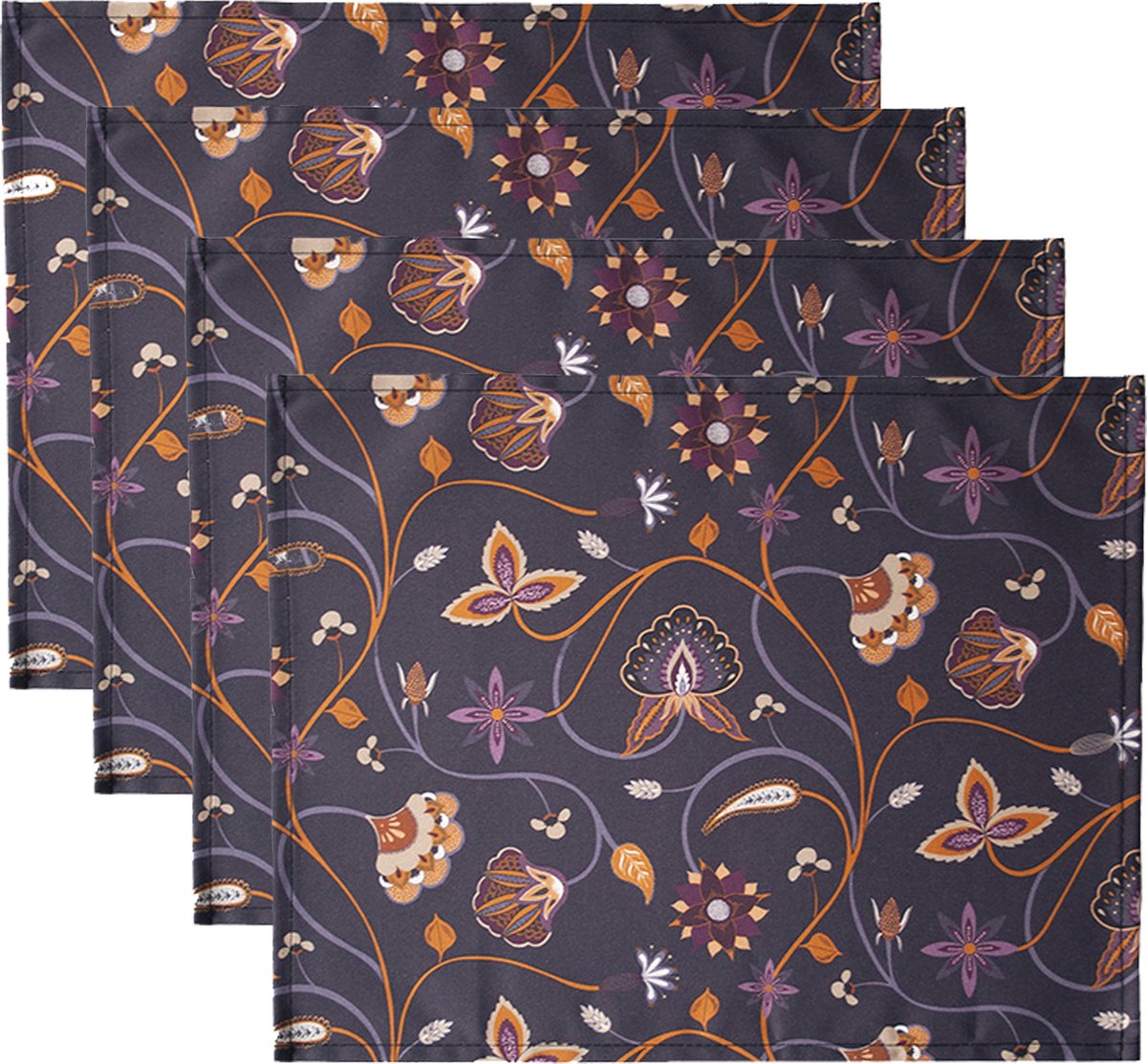 Placemats met boho print paars - set van 4 - 45x35cm - Stoffen placemats - Wasbaar - Feestdecoratie - Tafeldecoratie - Placemats kerstsfeer