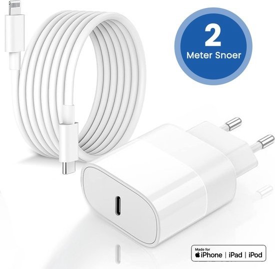 Golden Sound 25W Origineel Snellader - Geschikt voor Iphone en Ipad Oplader - 2 Meter Oplaadstekker - Lader geschikt voor 14/13/12/11/Xr/Xs/Xs Max/8/8 Plus/ Pro