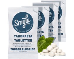 Smyle Freshmint Tandpasta Tabletten Zonder Fluoride - 4 maand Tandpasta Tabs Navulling - Whitening Effect - Geschikt voor Gevoelige Tanden - 100% Natuurlijk & Plasticvrij - Zero Waste