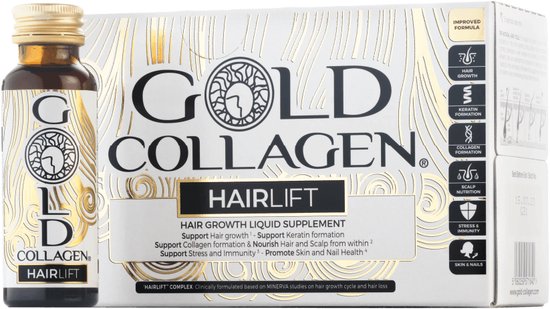 Gold Collagen® Hairlift -Gehydrolyseerd marien collageen +keratine +biotine –18 actieve ingrediënten 10x50 Drinkbare ampoules