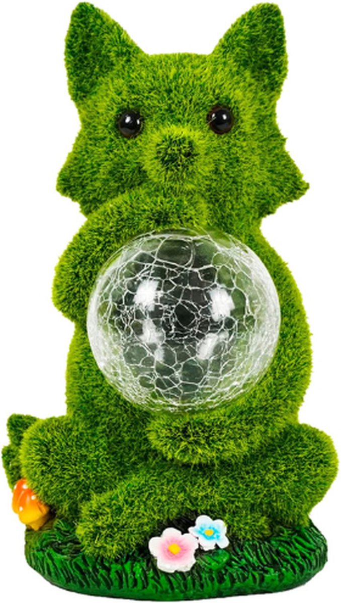 Factory Friendly Fox Tuinbeeld 25,4 cm Handgeschilderd LED-Harsornament Met Oplaadbaar Zonne-Licht Voor Buiten-Of Binnendecoratie, Ontwerp Tuin Of Balkon Meubels