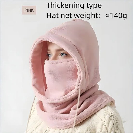 MGM Trading - Winter Bivakmuts Met Trekkoord - Roze Winddicht Skimasker Effen Kleur Fietsen Halsbeenkap Buiten Koudbestendig Gezichtsbedekking Sjaal Met Capuchon Voor Dames Heren