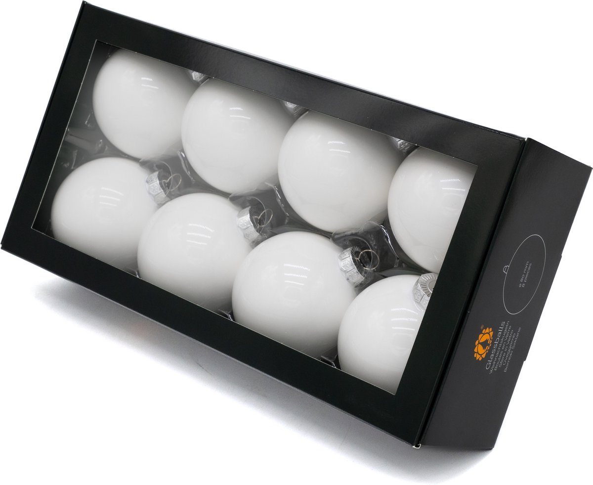Muntel® Kerstballen Glas - 8 Stuks - Glas - Glans - Melk - Wit