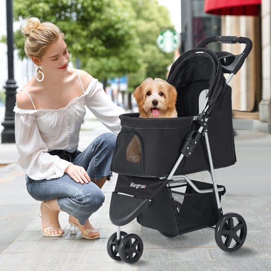 HiPet® Cool Hondenbuggy tot 15 kg, opvouwbare hondenwagen, buggy voor kleine honden en katten, huisdieren, buggy, huisdier, kattenbuggy voor honden en katten, met bekerhouder en telefoonhouder (grijs