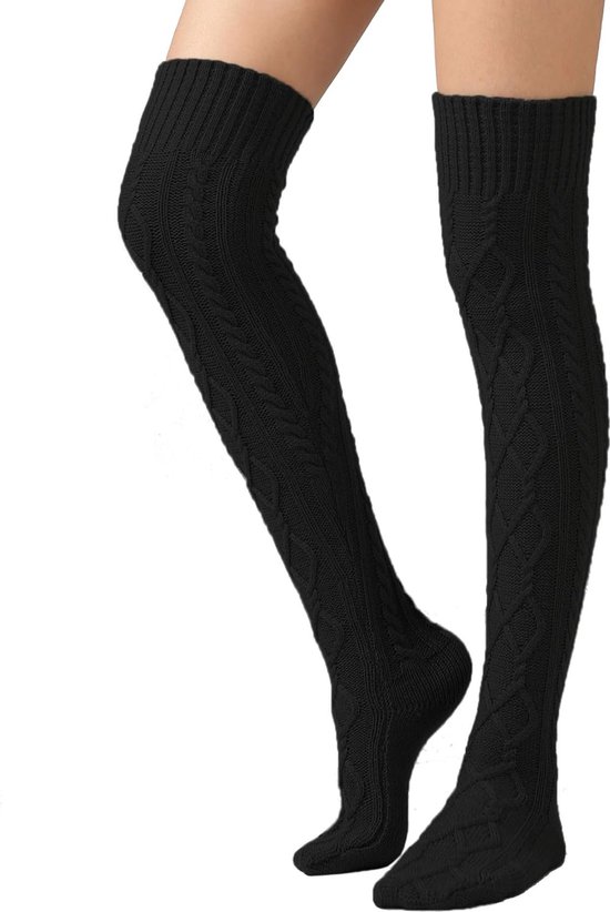 Chaussettes d'hiver pour femmes, chaussettes thermiques tricotées, chaussettes pour bottes, 1 paire de chaussettes thermiques Zwart , chaussettes chaudes au-dessus du genou, chaussettes hautes pour bottes, bas, jambières