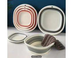 Set van 3 Draagbare & Opvouwbare Wastafel/Wastbak - Verdikt Plastic/Siliconen - Ideaal voor Thuis, Studentenkamers & Buiten - Perfect voor Hand- & Voetwas - Essentieel voor de Camping & Kleine Ruimtes - Kleur Grijs/Wit - 3 Maten