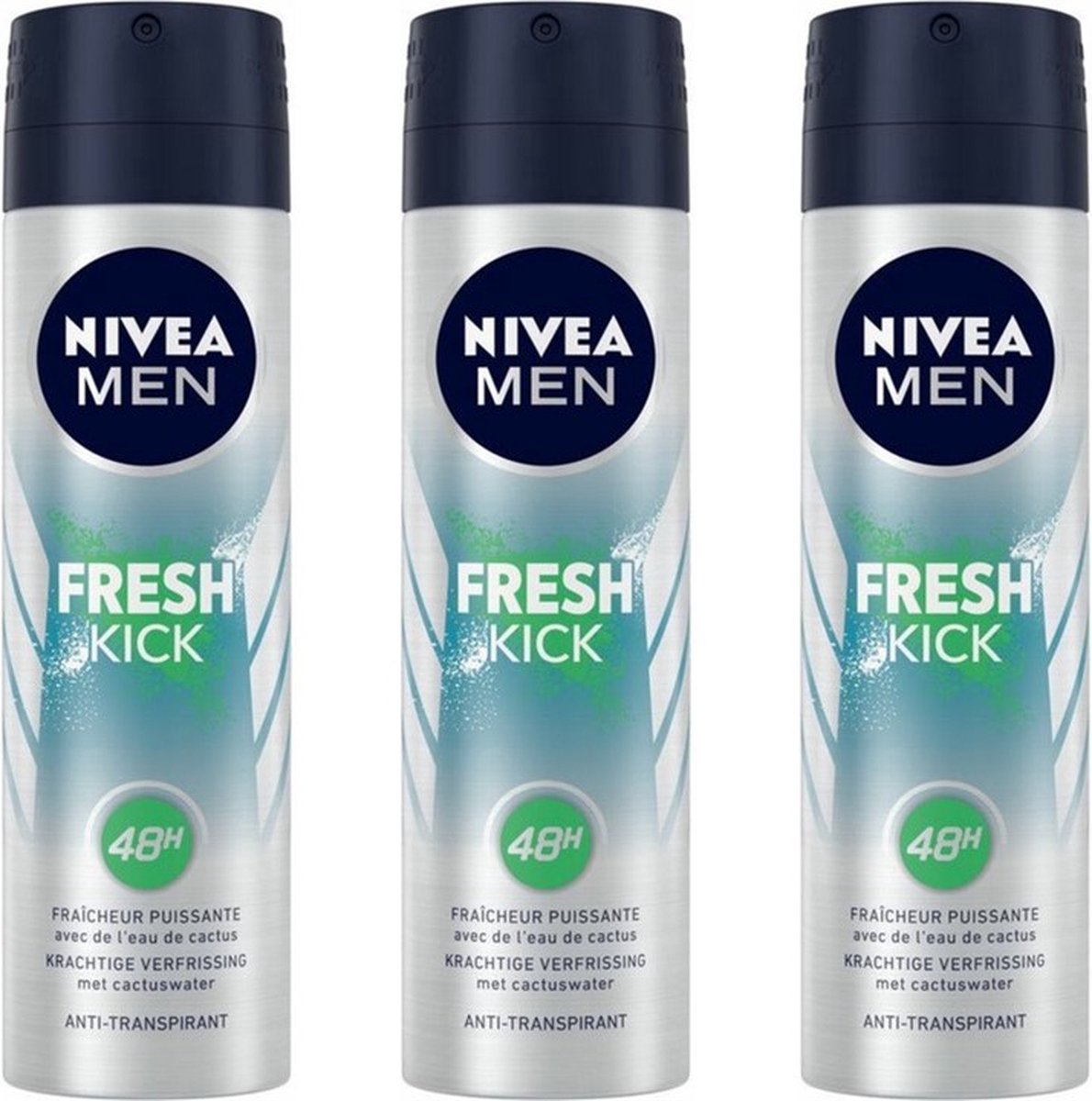 Goedkoopste NIVEA MEN Fresh Kick Anti-Transpirant Spray - 3 x 150 ml - 48 uur bescherming - Met cactuswater - Alcoholvrij