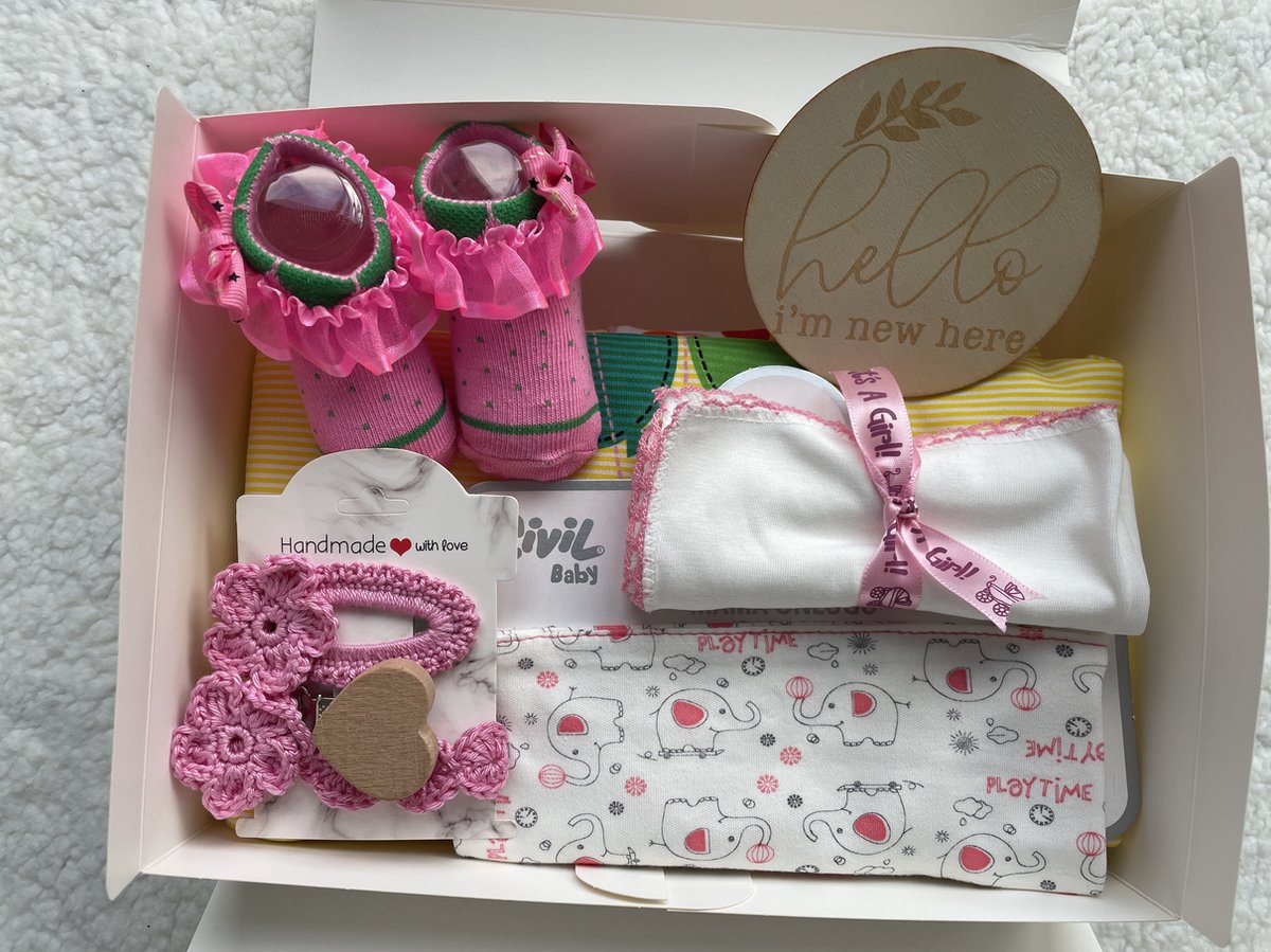 Goedkoopste Maminobaby.nl - Baby Geschenkset meisjes | Newborn | Handmade speenkoord | Handmade haarclip | Kraamcadeau | Babyshower