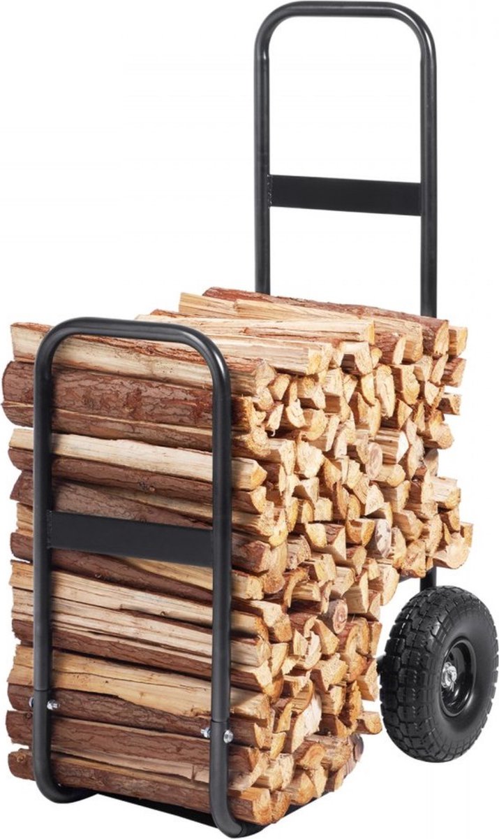Brandhoutkar - 67x52x110cm Gepoedercoat staal Brandhoutkar met 266,7 mm