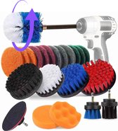 Maltrex Set de 23 brosses pour perceuse - Brosses de nettoyage pour Machines de forage - Brosse de ponçage avec poils en nylon - Comprenant des tampons à récurer et des tampons de polissage - Idéal pour la salle de bain, la Cuisine et la voiture