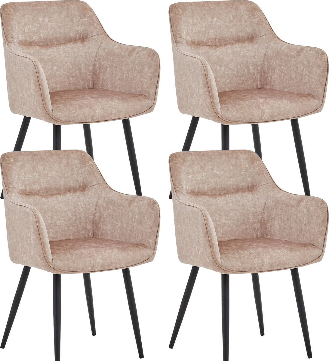 Colenis City Eetkamerstoel - Set Van 4 - Champagne - Adoré Velvet - Industrieel - Stoel - Design - Armleuningen