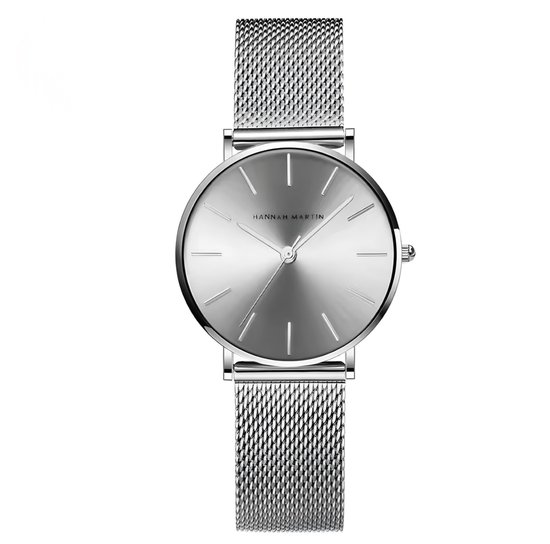 Montre élégante Hannah Martin | Couleur argent | Cadran argenté | Borasi | Montres femme | Montres homme | Montres les Best vendues | Beau cadeau |