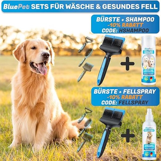 BluePet Onderwolborstel, Hondenborstel & Kattenborstel voor Lange Vacht, Onderwollkam Hond & Kat, Verwijdert Onderwol, losse Vacht, Vilt & Klitten, Katten Borstel Honden, Ontmattingskam, Ontwoller
