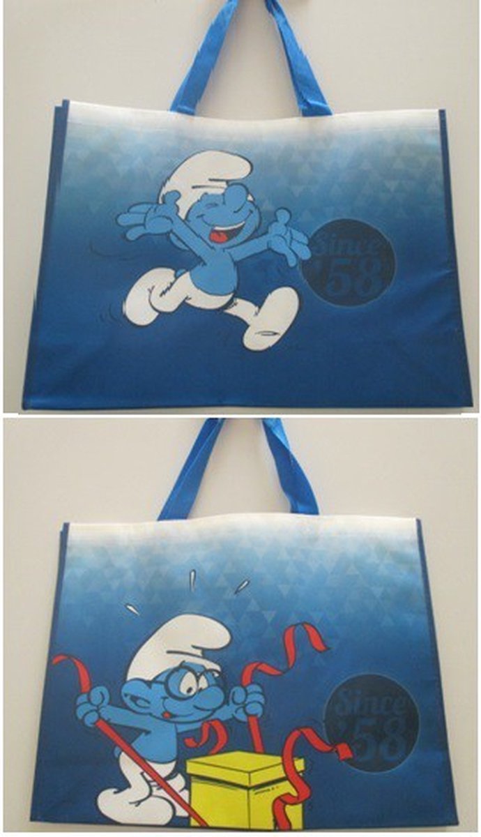 Shopping tas - Boodshappentas - De Smurfen - Lolsmurf en brilsmurf - 31 x 12 x 40 cm