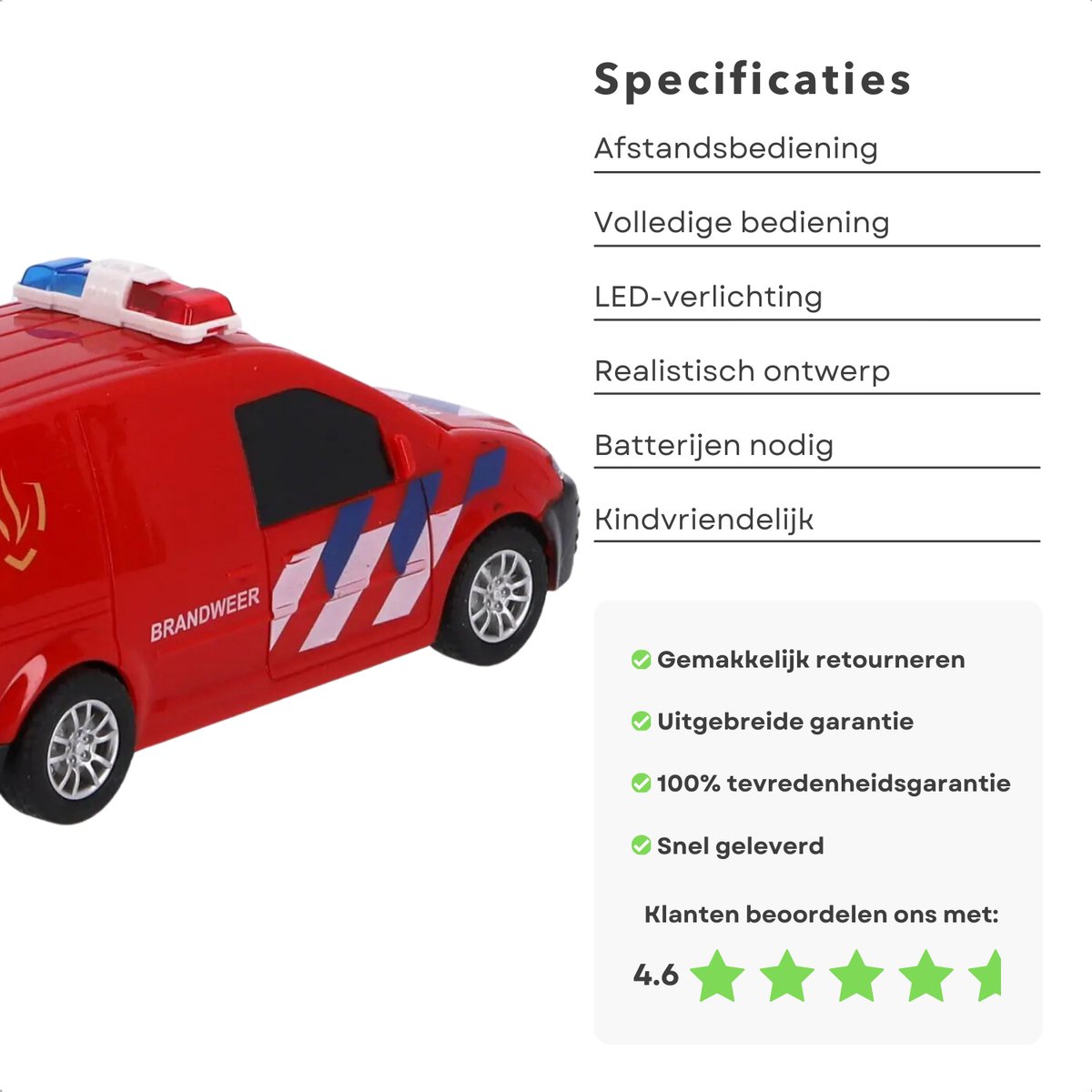 Cheqo® RC Brandweerauto Met Licht - Brandweer Auto Speelgoed - Brandweer Speelgoed met Licht en Geluid - Speelgoedauto met Afstandsbediening- Interactief Kinderspeelgoed — afbeelding 2