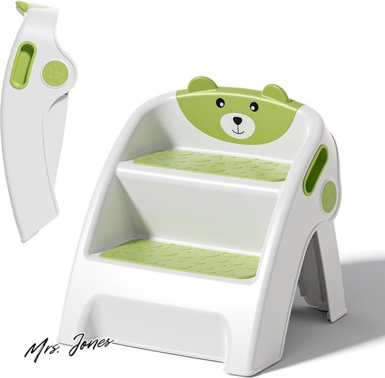 Mrs. Jones Opstapkruk voor kinderen 2 treden opvouwbare leertoren vanaf 6 maanden voor badkamer peuterkamer keuken anti-kantelen antislip groen .