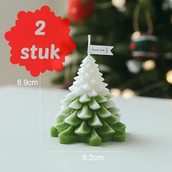 Kaars - Set van 2 - Kerstboom - Model A - Wit en Olijfgroen - Aromatherapie Kaars - Figuurkaars