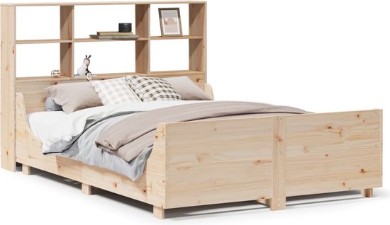 vidaXL - Lit - avec - bibliothèque - sans - matelas - bois - massif - 160x200 - cm