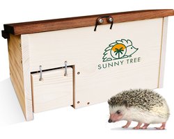Sunny Tree Egelhuis met beschermklep - Houten egelhuisje waterdicht met bodem - Egel Voederhuis voor Buiten - Egelhuisje met inlooptunnel