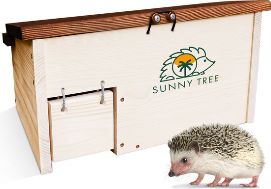 Sunny Tree Maison pour hérisson avec rabat de protection – Maison pour hérisson en bois étanche avec plaque de base et Labyrinth – Mangeoire pour hérisson pour l'extérieur – Protège les hérissons de la pluie et des prédateurs
