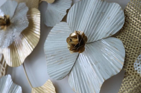 Décoration murale élégante en métal Fleurs | Métal | 63,5 x 111,76 CM | Décoration murale | plaque murale |Décoration murale Blauw & Or | Art mural - Décoration de jardin - Convient pour l'intérieur et l'extérieur