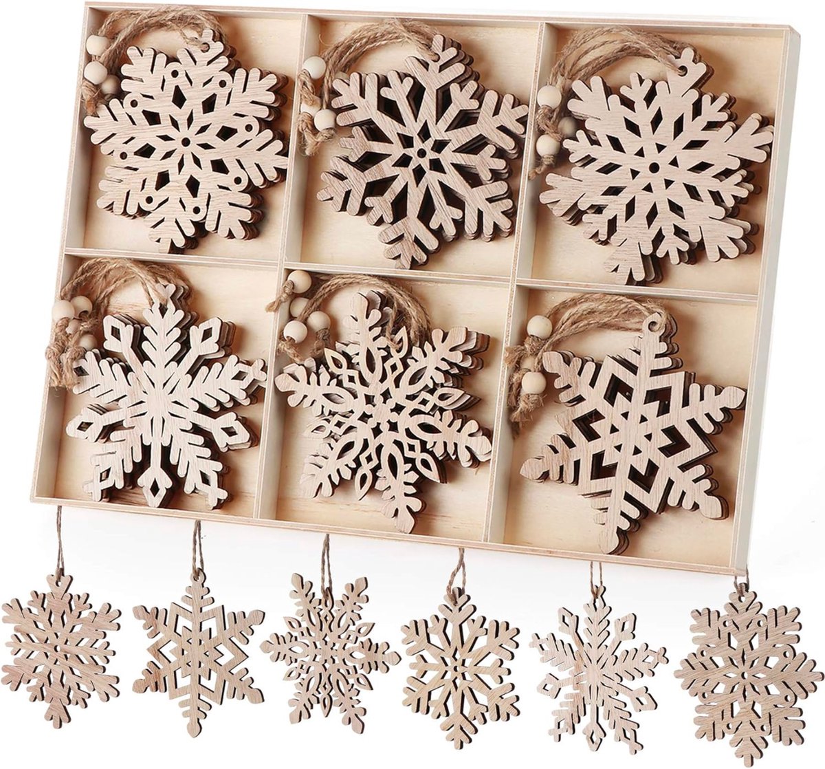 FLOOQ - Kerstversiering - Kerstdecoratie voor binnen - Kerstboomversiering - Sneeuwvlokken - Hout
