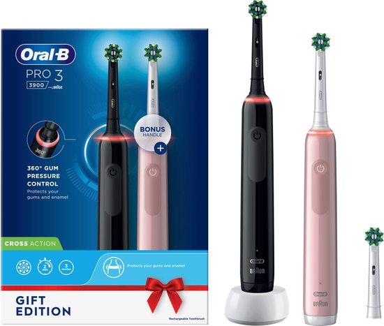 Oral B Pro 3 3900 Duo - Zwart en Roze Elektrische tandenborstel - met extra opzetborstel