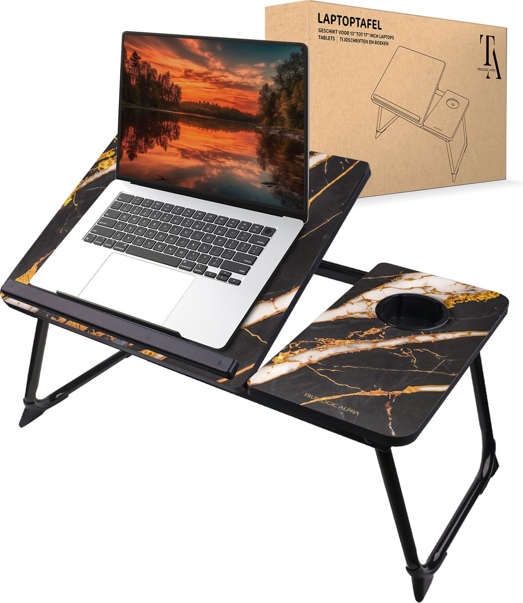 TrueLogic Alpha Bedtafel - Laptoptafel - Laptop standaard - Voor laptops t/m 17 inch - Ontbijttafel - Ontbijt op bed - Zebra Zen