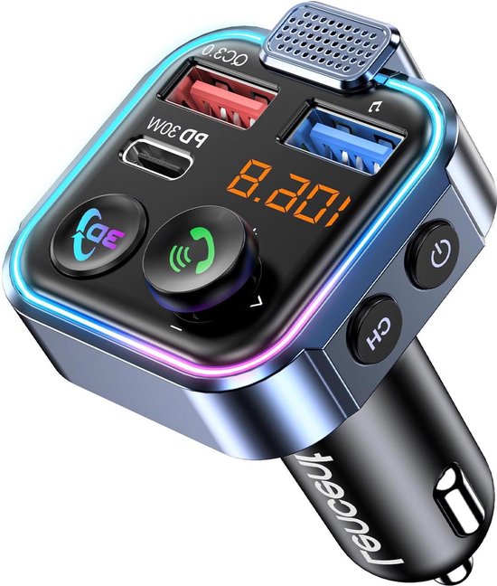Bluetooth 5.3 FM Transmitter Für Auto - Mit QC3.0 & PD30W Schnellladung, Freisprechanlage