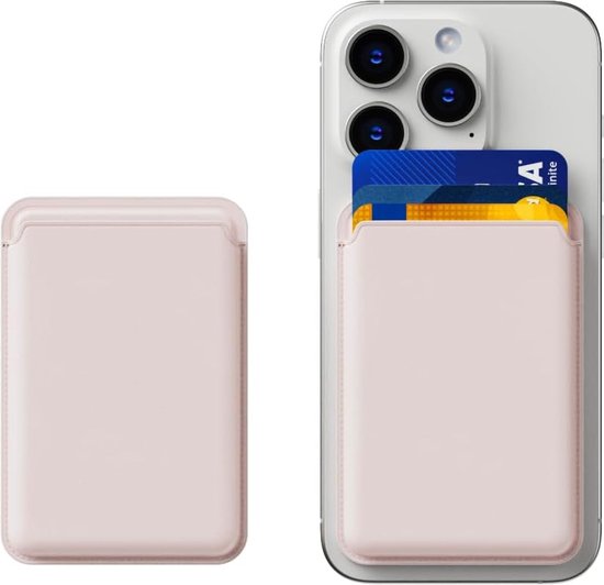 Magnetische pasjeshouder geschikt voor alle iPhone en Magsafe hoesjes - Magsafe Wallet - Kaarthouder pasjes - Magsafe pasjeshouder - Magsafe Kaarthouder geschikt voor iPhone 12/13/14/15/16 (Pro/Pro Max/Plus/Mini) - Pu Vegan Leer - Roze