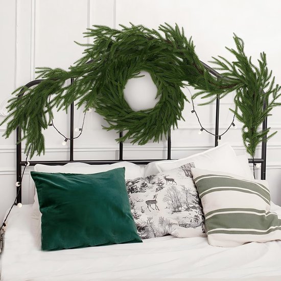 ZPQAODI Groene kerstslinger, 2,7 m, versierde groene kerstslinger