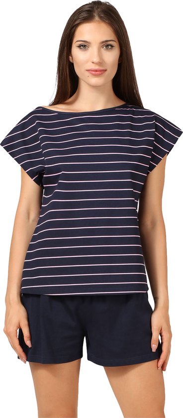 Bellivalini Dames Pyjama - Korte mouwen - Korte broek - Katoen - BLV-BLV50-174-PJ - Donkerblauw Roze - M