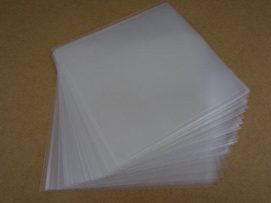 50 LP BUITENHOEZEN GLASHELDER STANDAARD DIKTE 90 micron (GOEDE KWALITEIT, 0.09mm dik) - hoezen lp's, outer sleeves, buitenhoezen, platenhoezen, beschermhoes, transparant, crystal clear, maxi-single, plastic, buitenhoes, lps vinyl platen, 12", 12 inch