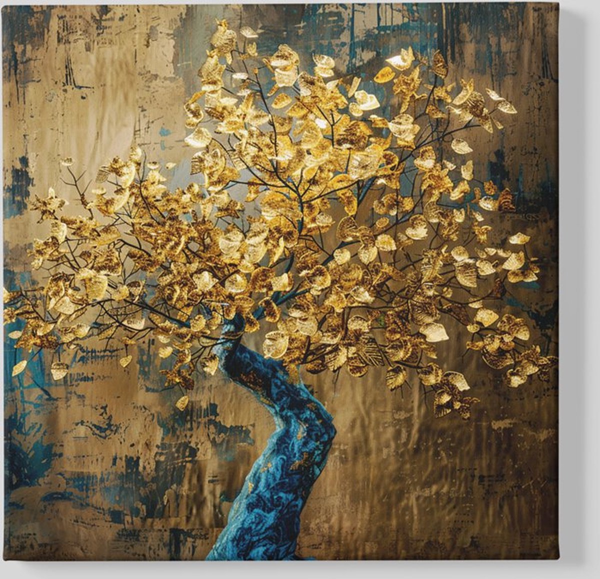 Trendex Global Vierkant Canvas Schilderij - Boom met Gouden Bladeren - 60x60x2 cm