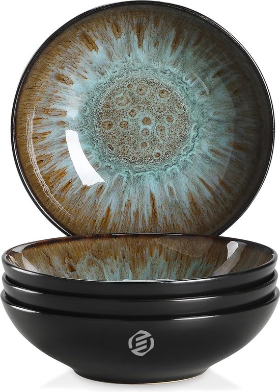 Van Well Set van 2 pastaborden Milano met opdruk, 27 cm, porseleinen borden, diepe pastaborden, soepborden met brede rand, design pastaborden, kleurrijk om te serveren voor pastagerechten
