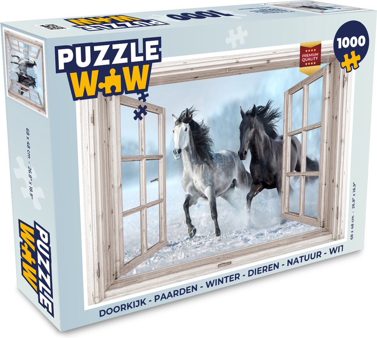 Puzzel Doorkijk - Paarden - Winter - Dieren - Natuur - Wit - Legpuzzel - Puzzel 1000 stukjes volwassenen