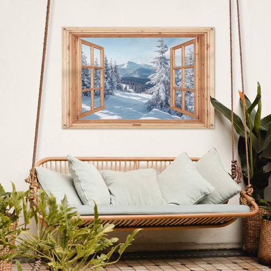 Affiche de jardin Vue - Paysage d'hiver - Nature - Berg - Arbres - Bois - 120x80 cm - Toile de jardin - Affiche d'extérieur