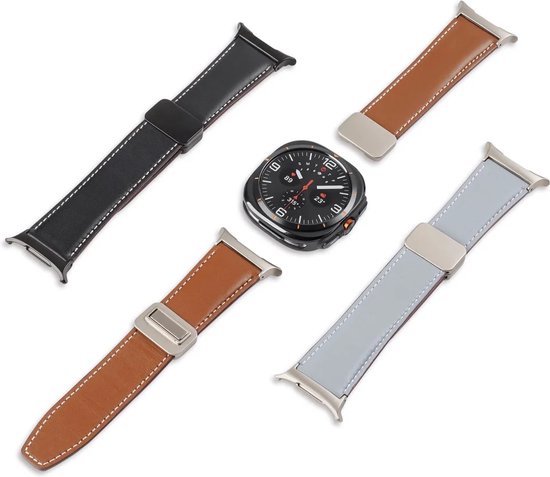 Dux Ducis YA - Bracelet pour Samsung Galaxy Watch Ultra - Cuir Véritable - Fermeture Magnétique - Marron